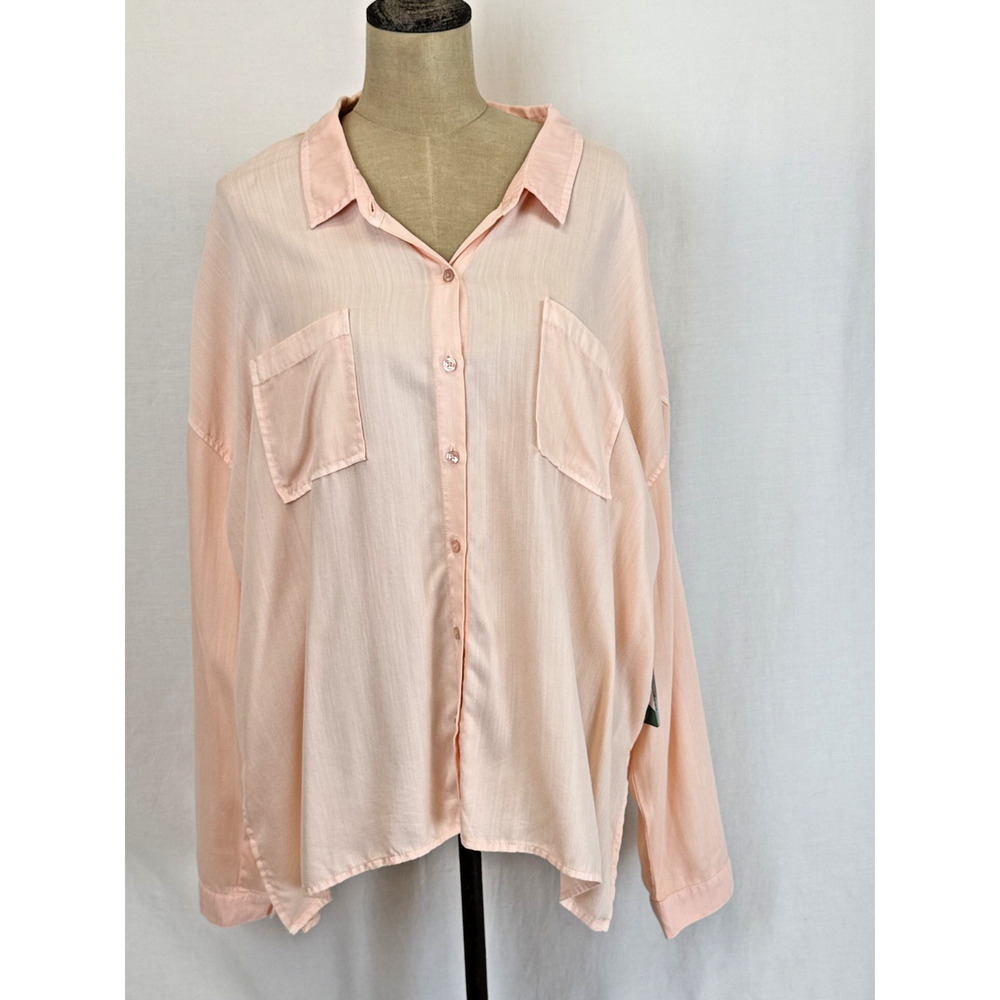 NWT Dear John Boutique Peach Button Down Oversized Blouse Top #0402 Size S